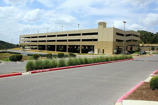 The Medtronic call center's four-story parking garage in San Antonio Texas, from design build contractor Bob Moore Construction